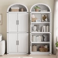 thumbnail image 2 of 72in Tall Arched Bookshelf, Modern Farmhouse Bookcase with Wood Doors, 4 Tier Open Shelf Freestanding Display Cabinet Organizer, Antique White, 2 of 7