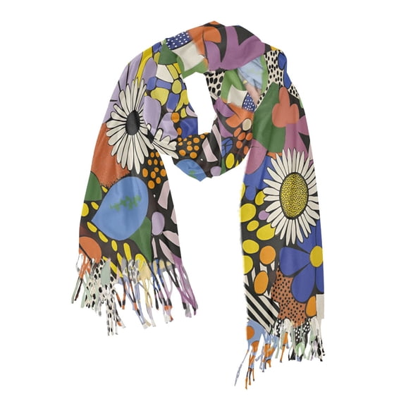 FORMRS Womens Scarf Winter Soft Long Big Warm Shawls Wrap Tassel Scarves, Blue Floral