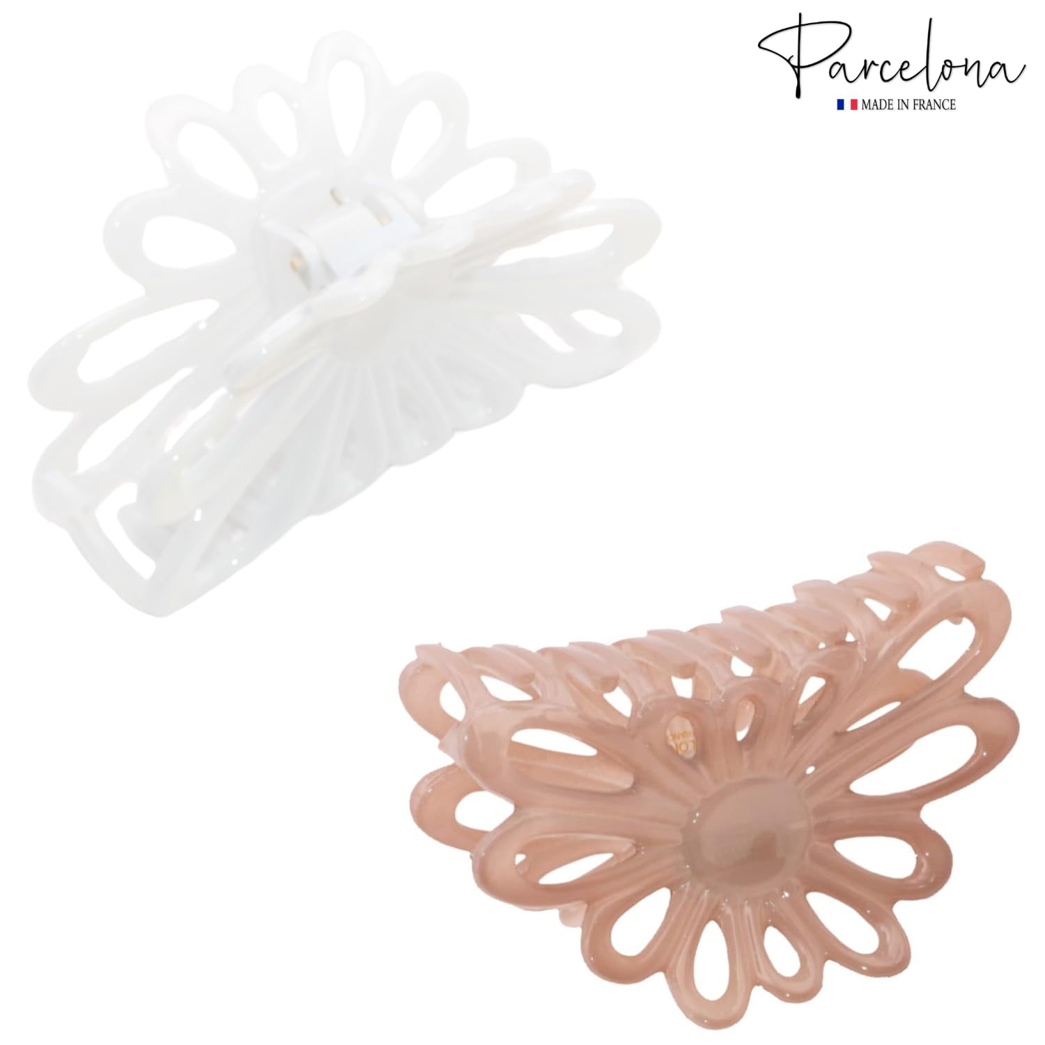 Parcelona French Plume Medium 3" Celluloid Hair Claw Clips for Women  2 Pcs