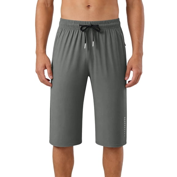 Xdegoge Long Running Shorts for Men Below Knee Athletic Workout Pants Moisture Wicking Gym Training Shorts with Zipper Pockets Elastic Drawstring Waist Activewear