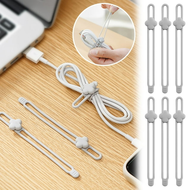 Reusable Silicone Ties for Efficient Wire and Cord Management Bundling Organizer 6PCS