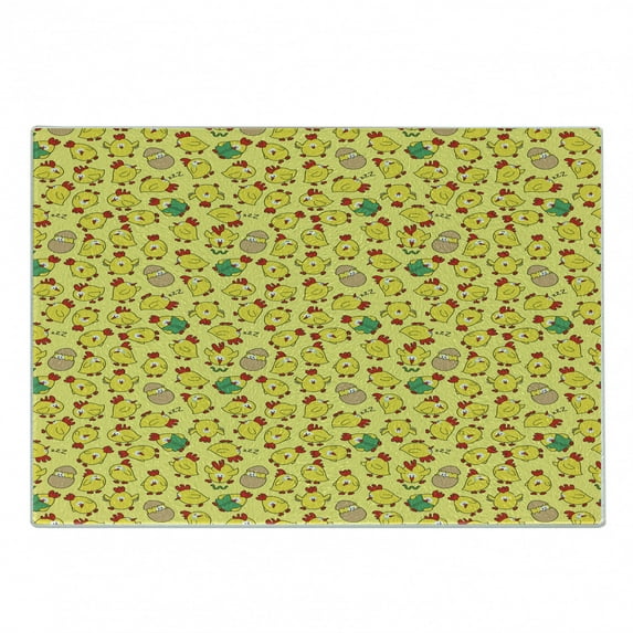Animal Cutting Board, Chickens in Various Stances Hatching Reading Eating Crying Sleeping Poultry, Decorative Tempered Glass Cutting and Serving Board, Small Size, Multicolor, by Ambesonne