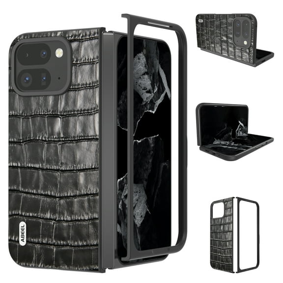 for Google Pixel 9 Pro Fold Case -Crocodile print Leather-Shockproof PC Shell, Scratch Resistant Rugged Protective Phone Cover Women Men Compatible with Google Pixel 9 Pro Fold,Black