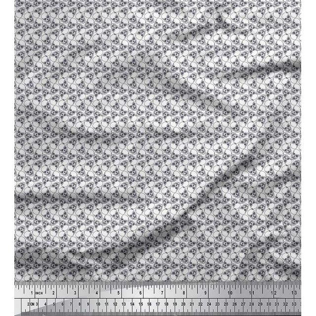 Soimoi Crepe Silk Fabric Skull Small Print Fabric by The Yard 42 Inch Wide