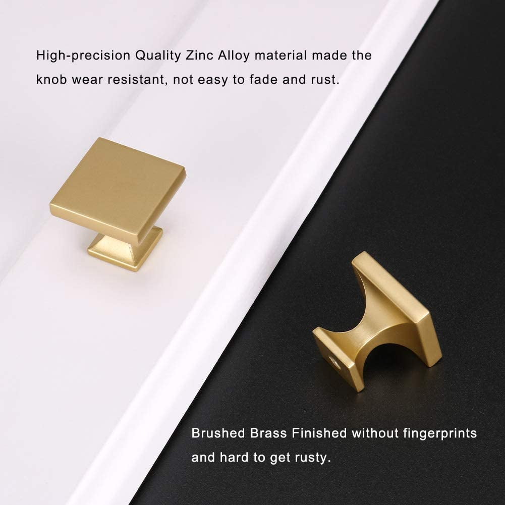 Homdiy 25 Pack Gold Cabinet Knobs Square Drawer Knobs Solid Kitchen Cabinet Hardware