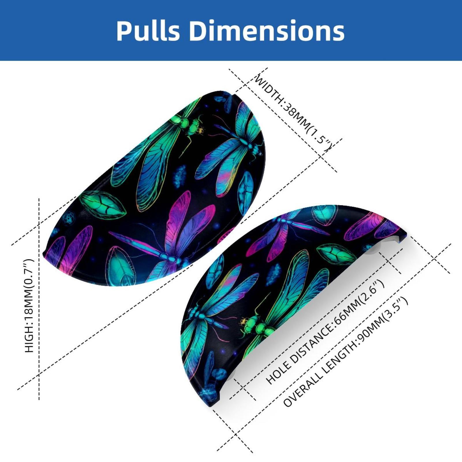 PhooArto 6 Pcs Cup Drawer Pulls, Neon Dragonfly Pattern Shell Shape Handles Cabinet Knobs for Dresser Cupboard Closet Wardrobe with Screws