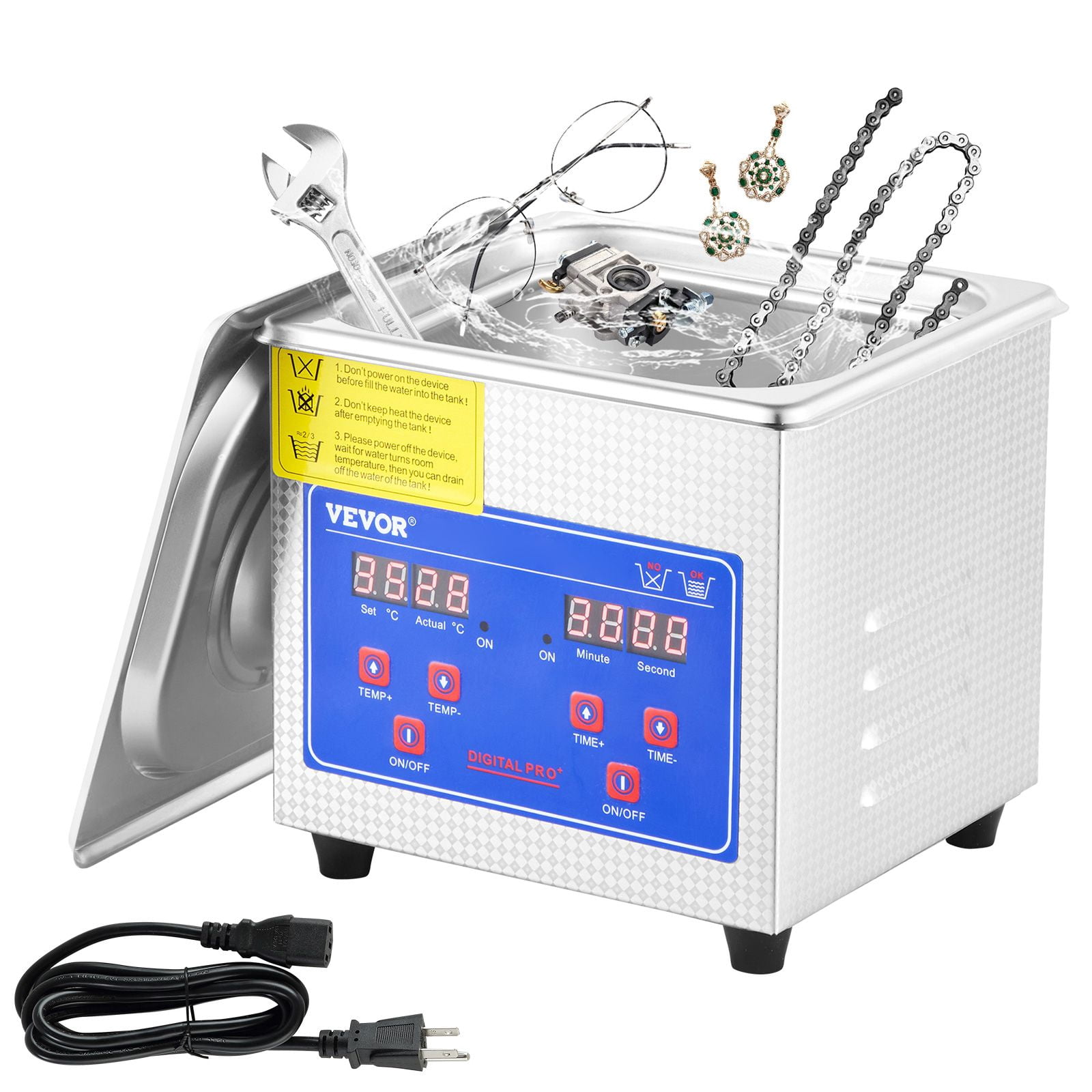 Professional Ultrasonic Cleaner, 0.3 L Ultrasonic Jewelry Cleaner with Digital Timer & Heater, Stainless Steel Industrial Sonic Cleaner 40kHz for Glasses, Watches, Rings, Small Parts
