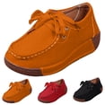 thumbnail image 2 of AUDeals Women’s Round Toe Wedge Loafers Work Shoes Non Slip Suede Platform Sneakers Arch Support Driving Dress Shoes (Orange, 6.5), 2 of 8