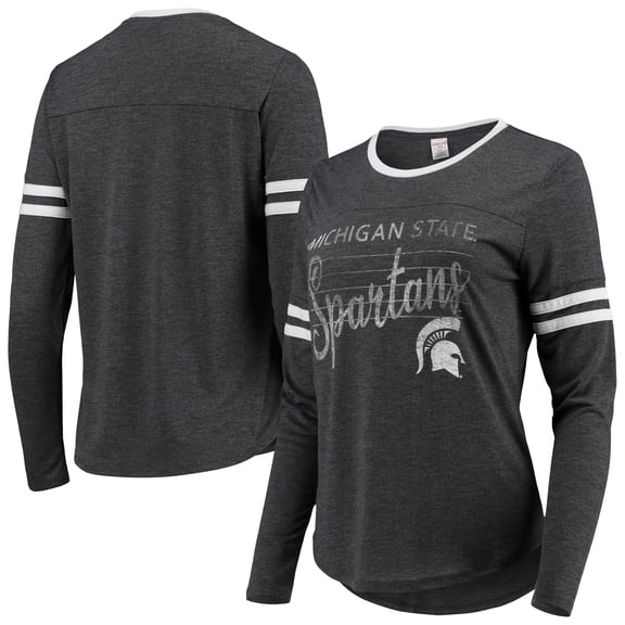 Women's Heathered Charcoal/White Michigan State Spartans Aeronautical Long Sleeve T-Shirt