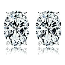 4 Carat Oval Cut Moissanite Solitaire Stud Earrings - 4 Prong - 14K White Gold Over Silver