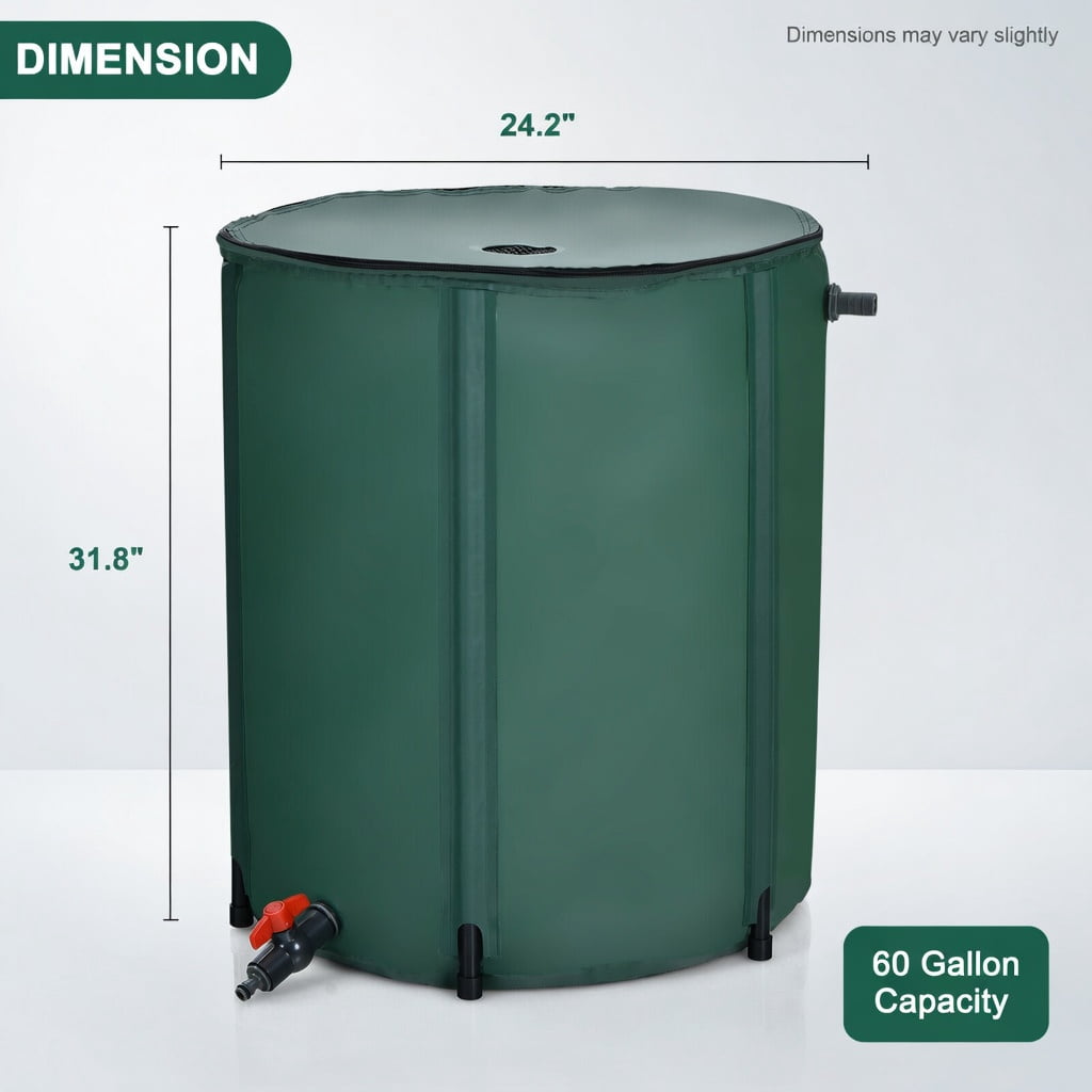 Topcobe 60 Gallon Portable Collapsible Rain Barrel Water Collector, Portable Rain Collection System