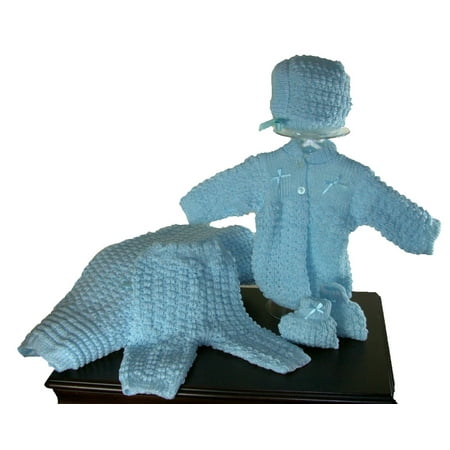 Toddler Boys 3 Piece Sweater Sweater Set For Baby Boy, Five Piece Set - Blanket, Hat, Booties, Sweater, Pants, Size 0-3 MO, Color Blue ()