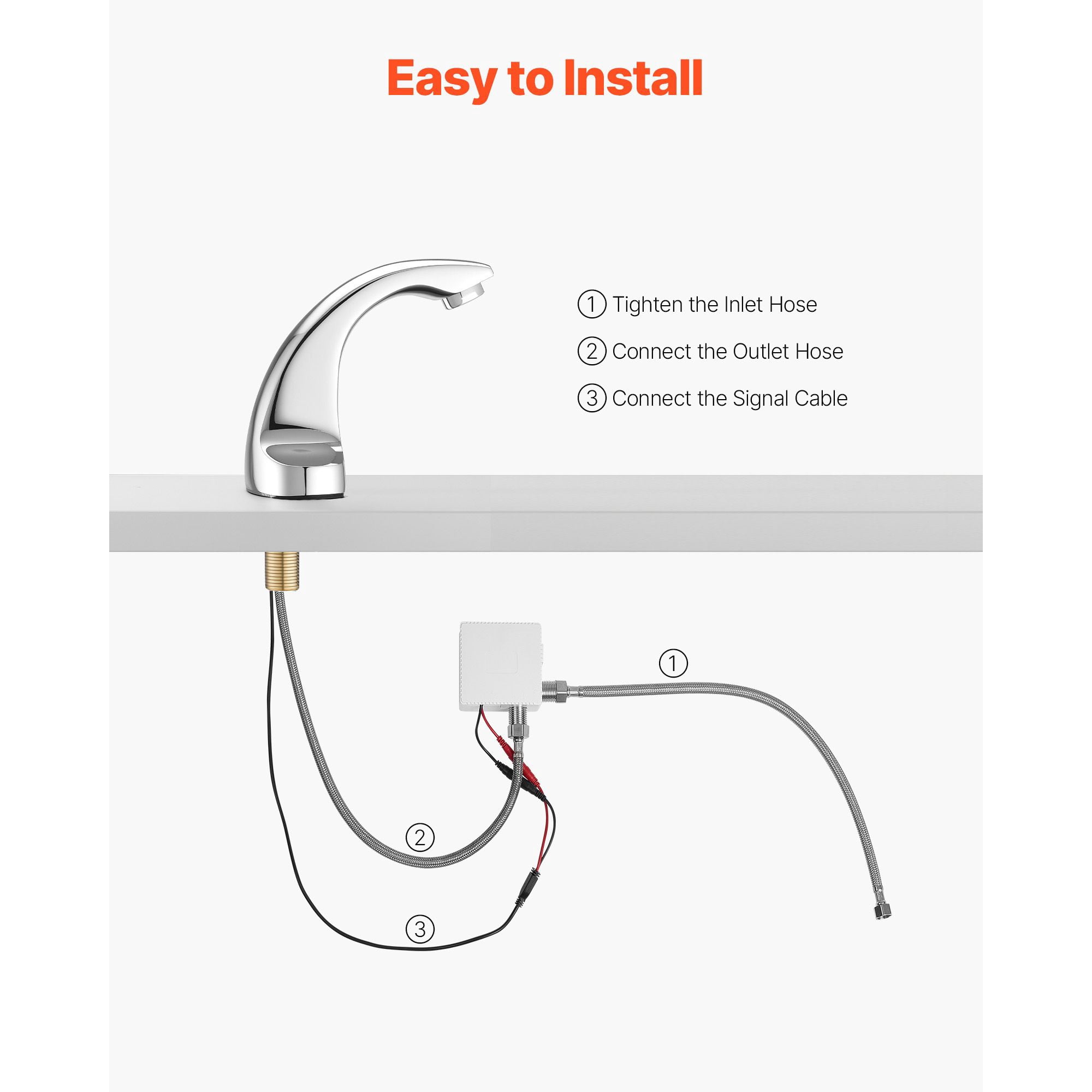 Touchless Bathroom Faucet, Infrared Sensor with 6.3 Inch Range, Brass Construction, Battery Powered, Easy Maintenance for Home Office Hotel Restroom