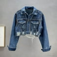 thumbnail image 5 of Womens Denim Jackets Distressed Ripped Long Sleeve Jean Jacket Coats Blue XXL, 5 of 7