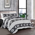 thumbnail image 5 of 3-Piece Southwestern Aztec Quilt Set - Black White Geometric Symbols Printed Microfiber Lightweight Quilted Bedspread Set, Soft and Comfortable, Machine Washable, King 118" x 95", 5 of 5