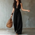 thumbnail image 6 of IUYRTFE Women's Sleeveless Halter Neck Tie Waist Wide Leg Jumpsuit with Pockets Casual Long One Piece Romper, 6 of 7