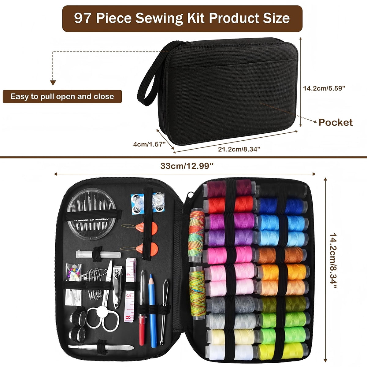 Byseng Portable Sewing Kit for Adults – 229 PCS Sewing Repair Kit with Needle, Thread, Scissors & Accessories – Emergency Travel Sewing Kit for Home, Car, Beginners & Clothing Repair