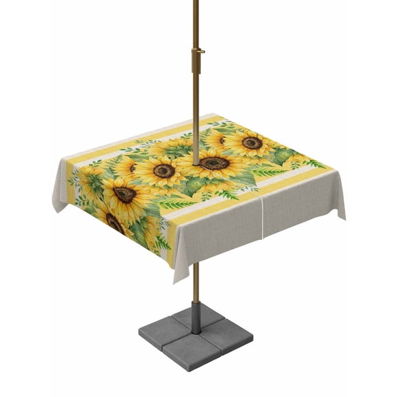 Outdoor Tablecloth with Umbrella Hole for Patio/Picnic/Party/Camping, Summer Sunflowers Waterproof Table Cloth Square Cover Washable, Farmhouse Botanical Budding Flowers (54"x 54")
