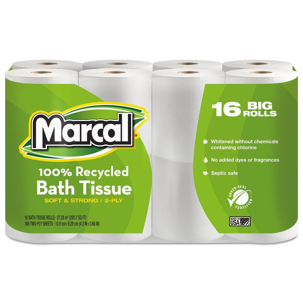Marcal 100 Recycled TwoPly Toilet Paper, White, 96 Rolls/Carton MRC16466