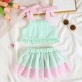 thumbnail image 2 of kpoplk Girls Summer 2 Piece Outfits 4-12Y Butterfly Bow Sleeveless Tunic Tops and Floral Print Shorts Cute Clothes Size 0-6 Months,Green, 2 of 9