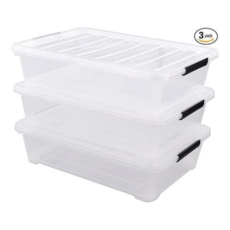40 Quart Clear Plastic Underbed Storage Container Wheeled Latching Storage Box for Shoes Bags Clothes Set of 3