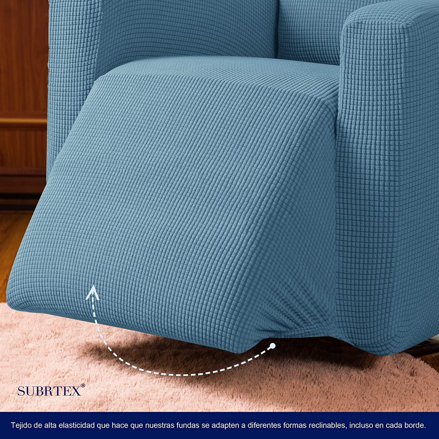 Subrtex Stretch 1-Piece Textured Grid Recliner Slipcover, Denim Blue