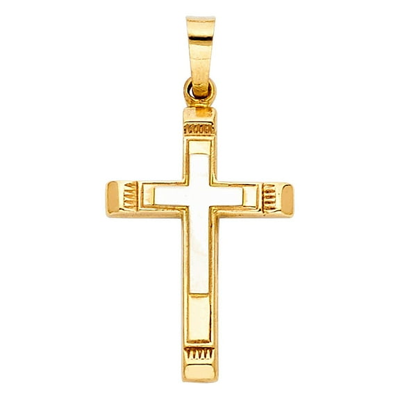 Precious Stars 14K Yellow Gold Unisex 13/16" Cross Pendant - No Chain, Pendant Only