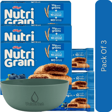 Kellogg’s Blueberry Nutri-Grain Breakfast Bars, Soft Baked with 10g Whole Grains, 8 Count, 10.4 oz with olive green bowl by ValueNest