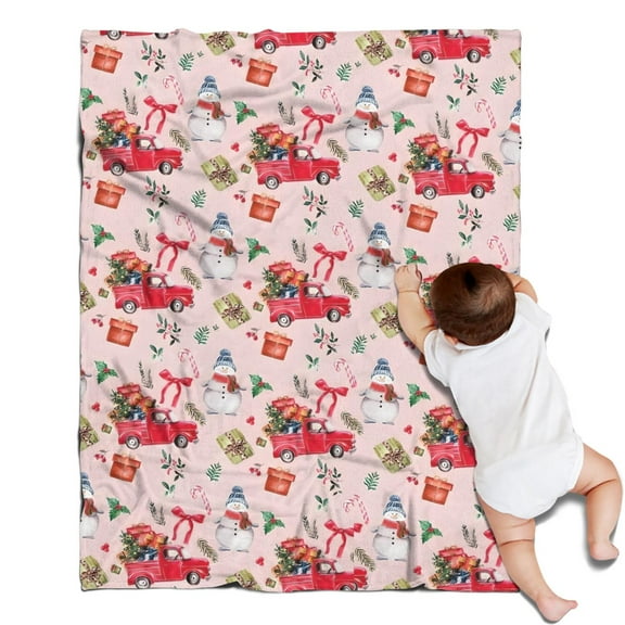 Pink Christmas Red Truck and Snowman Pattern Blanket,Comfortable Soft Flannel Throw Blanket,All Season,Warm Lightweight Blankets for Sofa Bed Couch Living Room Chair,30"x40"