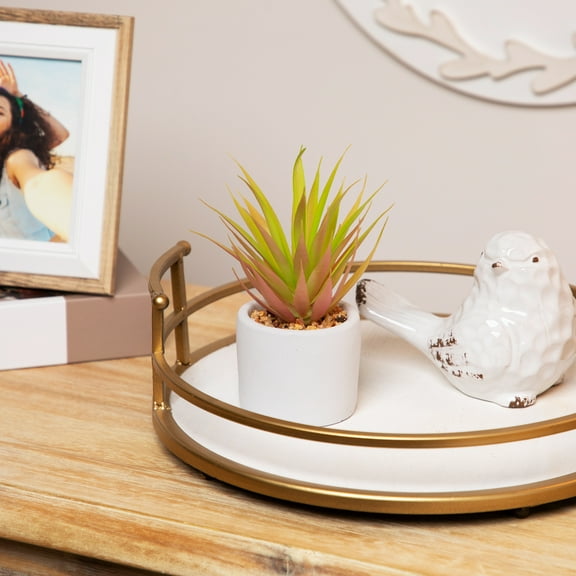 6.5" Green Artificial Sword Grass in a White Pot