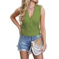 thumbnail image 2 of Women Summer Sweater Vest Sleeveless V Neck Button Up Cardigan Waffle Knit Tank Tops Spring Clothes Green L, 2 of 9