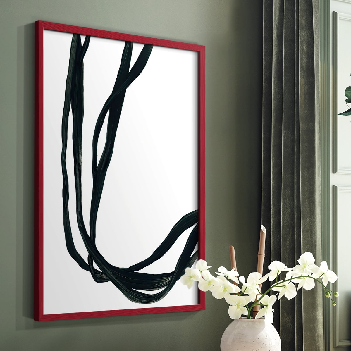 Onyx Ribbon II in Red Solid Wood 11 x 14 Framed Print