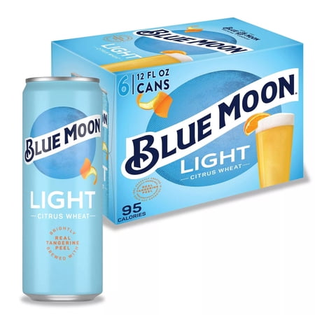 Blue Moon Light Craft Beer, 6 Pack, 12 fl oz Aluminum Cans, 4% ABV