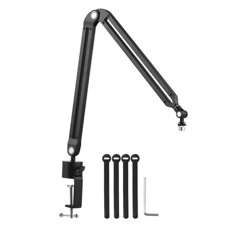 Walmeck Microphone Arm Stand Set All Metal Heavy Duty Mic Suspension Arm Hands-free Flexible Mic Stand Bracket with C-Clamp Sticky Tape for Singing Live Stream