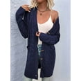thumbnail image 4 of Women'S Autumn and Winter Long Sleeve Cardigan Sweater Cable Knit Front Button Long Coat Dark Blue S, 4 of 8