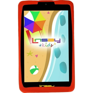 Linsay 7" Kids Tablets 2GB RAM 32GB Android 12 WiFi Tablet for Kids, Camera, Apps, Games, Learning Tab for Children with Red Kid Defender Case
