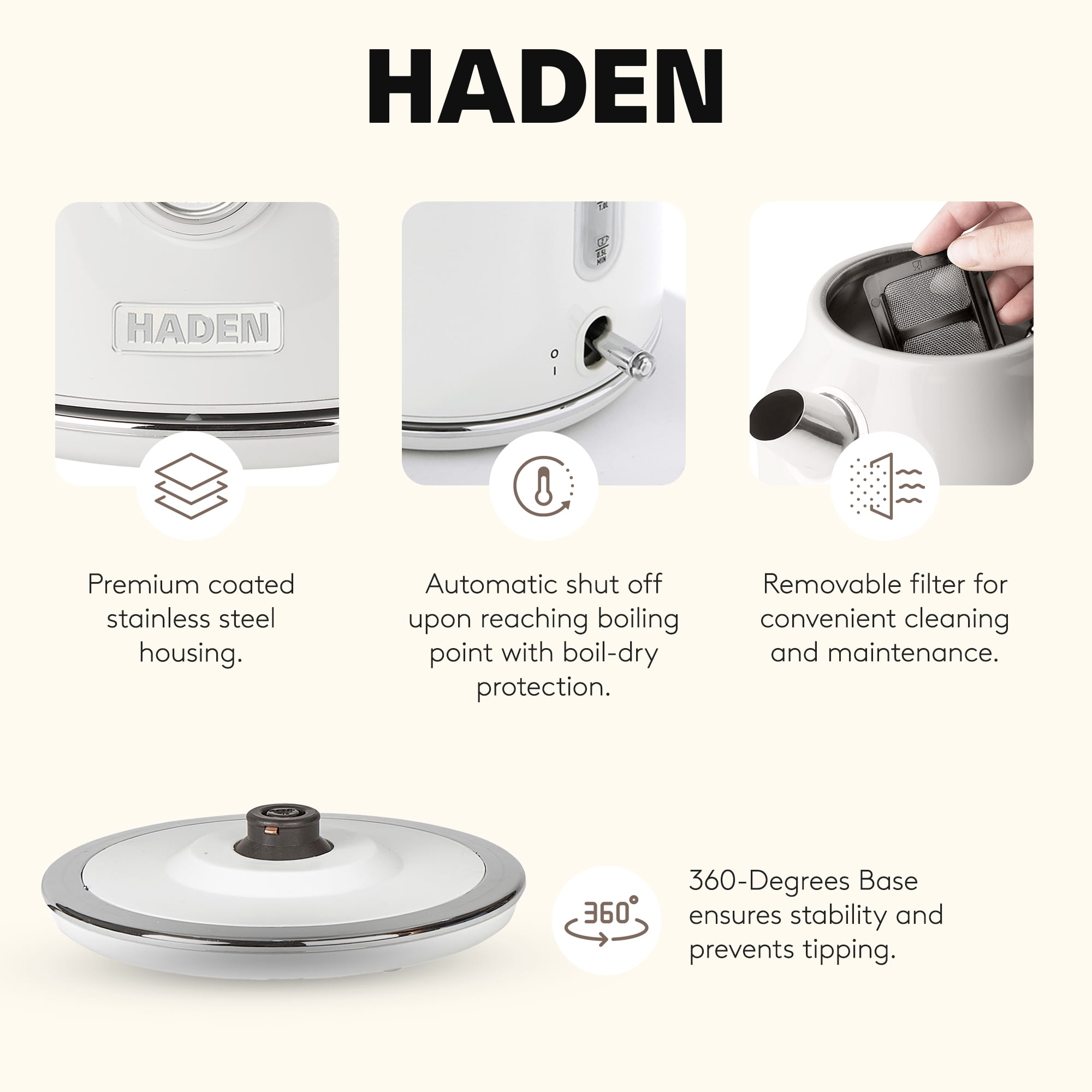 Haden Dorset Stainless Steel Electric Kettle - 1.7L (7 Cup) Tea Kettle