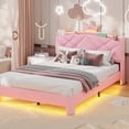 thumbnail image 6 of Torveric Full Size Bed Frame with Headboard, Upholster Platform Bed Frames with LED Lights, Princess Crown Furniture Pink Bedroom Furniture, 6 of 10