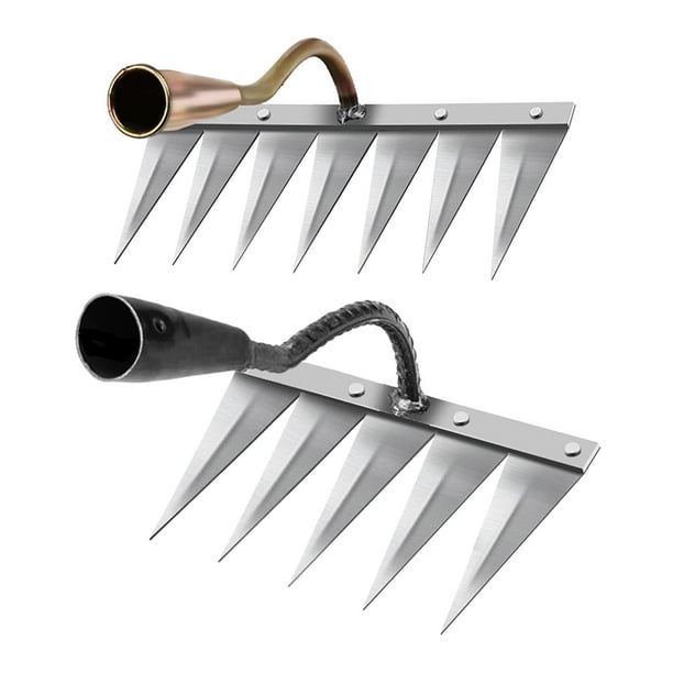 2x Rastrillo de alta resistencia para desherbar, rastrillo, rastrillo para jardín, afloja el suelo, siembra manual 5 Dientes Latón 7 Dientes