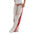 thumbnail image 3 of Women'S Wide Leg Pants Drawstring High Rise Side Striped Slouchy Palazzo Pants with Pockets Beige Red Edge L, 3 of 7