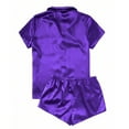 thumbnail image 3 of UAMVSH Womens Satin Pajamas Set Short Sleevebutton down Top and Shorts Loungewear Sleepwear 2 Piece Pjs Set, 3 of 6