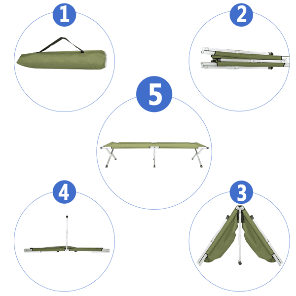Alvantor Single Folding Camping Cot for Adults, 74 x 28 x 18 in, Aluminum Frame, Oxford Fabric, Carry Bag, Green