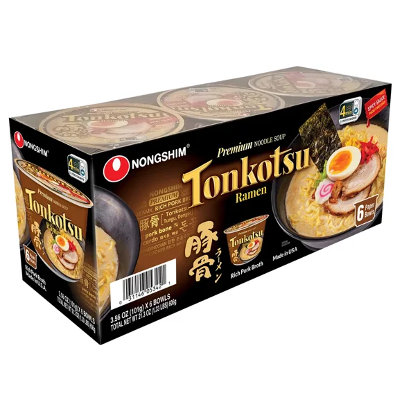 Nongshim Tonkotsu Ramen, 6 x 101 g - Japanese Style Pork Broth Instant Noodles Soup Bowl
