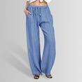 thumbnail image 2 of EDFBUYKRS Female Women Pants Casual Teacher Pants for Women High Waisted Women Linen Casual Pants Summer Wide Leg Loose Drawstring High Waist Wide Leg Pants with Pockets Xxl, 2 of 9