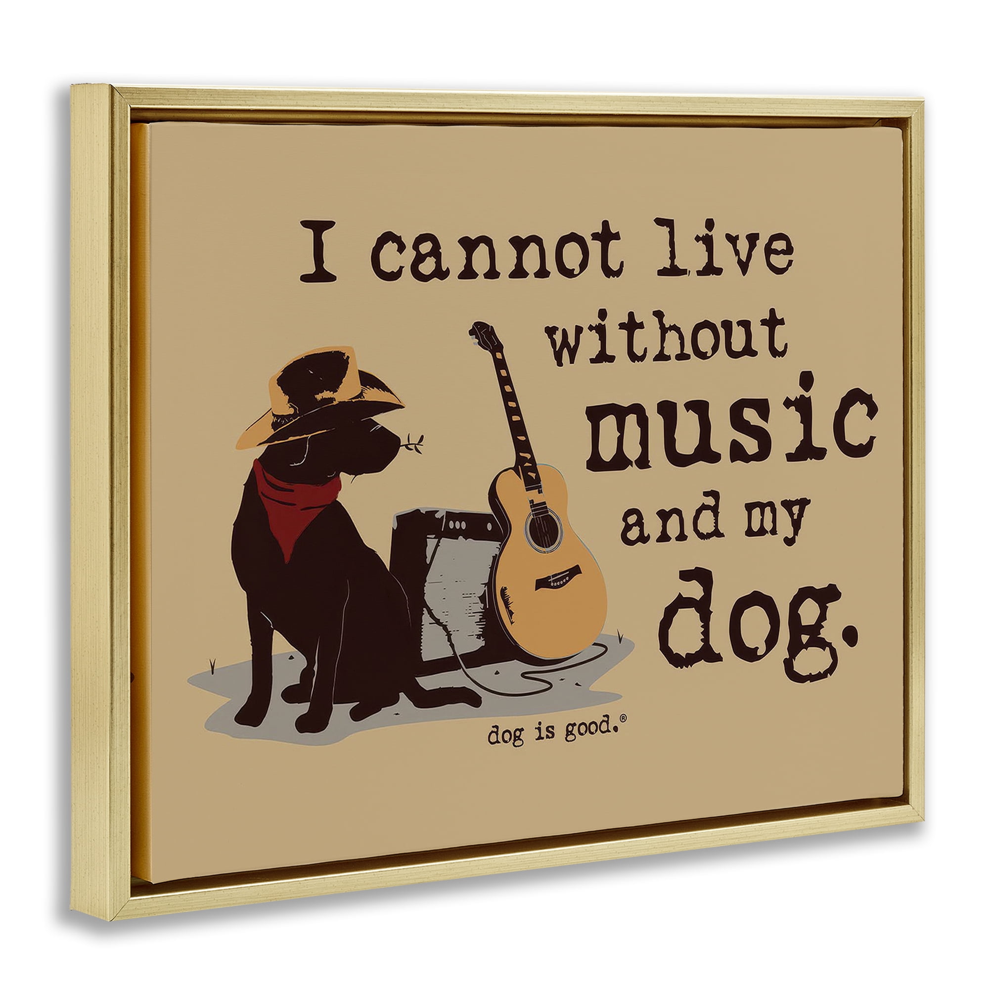 Stupell Industries Music & My Dog Animals Painting Gold Floater Framed Canvas Art Print Wall Art, 21 x 17