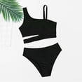 thumbnail image 5 of Ruyang Girls Solid Bikini Swimsuit One Wide Strap Cutout Waist Tops and Trunks Bathing Suit Summer Quick Dry Pool Swim Outfits, 5 of 8