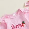 thumbnail image 5 of NOLDARES Baby Girl Clothes Newborn Infant Outfits Cute Fall Winter 3PC Clothes Spring Romper Set+Hat+Headband(Pink,6-12 M), 5 of 9