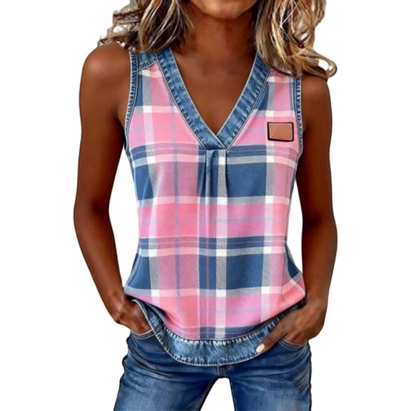 Tank Tops for Women V Neck Pleated Print Sleeveless Satin Summer Tops