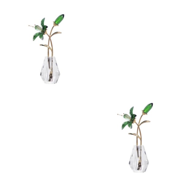 Estatuilla de flor de Cristal Injueey con adorno de tallo de plata/metal Florero de vidrio Ramos hechos a mano 2Conjunto Verde