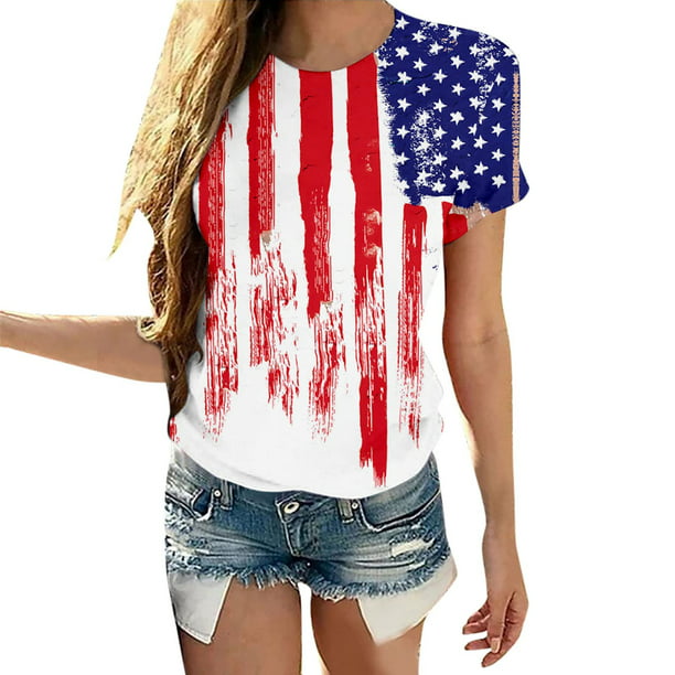 Summer Tops for Women Casual 4th of July Patriotic Short Sleeve Shirts ...